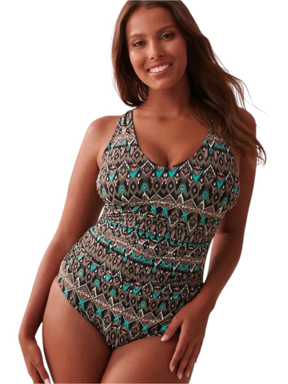 La Vie en Rose Aquarose Shirred Front One Piece Swimsuit Women’s Medium Aztec